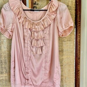 Blush pink 100% silk ruffle blouse Sz Sm